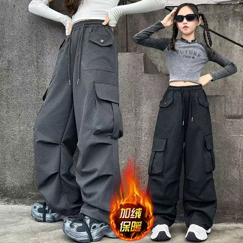 女童秋冬户外新款加绒工装裤2025新款休闲洋气时尚宽松中大童潮酷