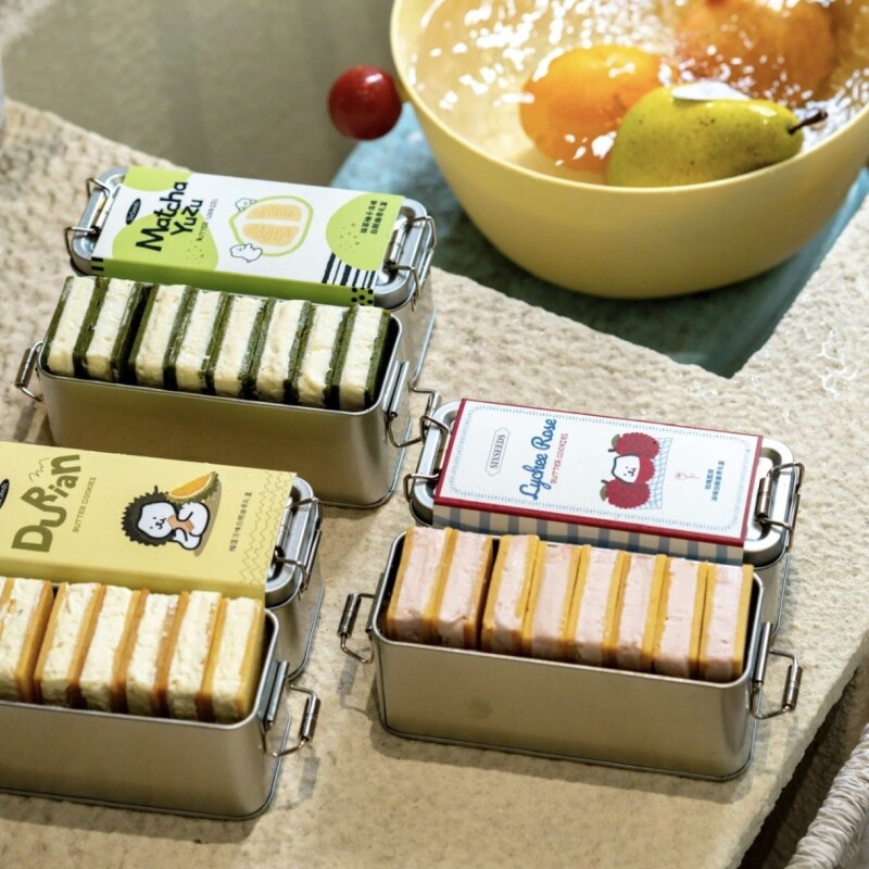 新年限定丝滑绵密三口味冻啃白脱曲奇饼干礼盒榴莲抹茶办公室零食