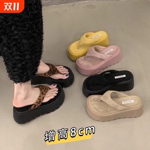 松糕夹趾凉鞋 外穿2025新款 女夏季 沙滩厚底夹脚人字拖女高跟凉拖鞋
