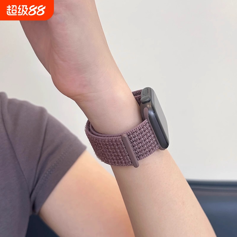适用苹果手表表带iwatchs10新烟紫色尼龙回环applewatch高级se编织s9运动s8腕带Ultra2女9高级8男7替换带夏天