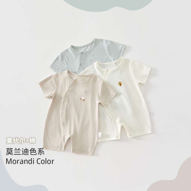 2025婴儿连体衣夏季薄款短袖衣服新生儿棉莫提花哈外出