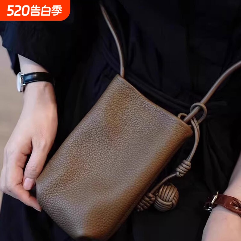 手机包新款头层皮革单肩斜挎竖款小巧便携小包软皮mini女包k手提