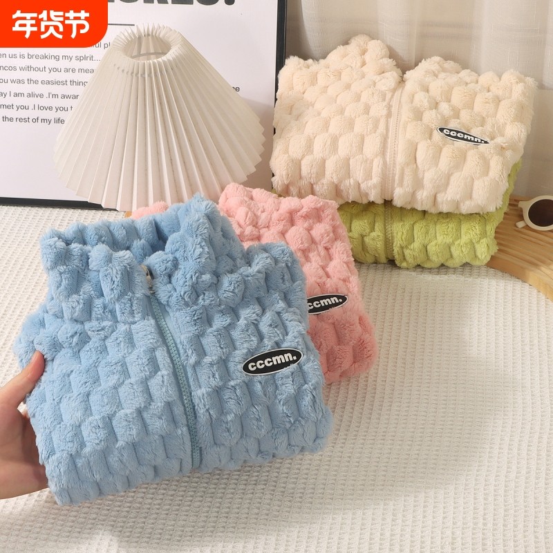 儿童外套珊瑚绒装秋冬季男女童金龟绒外套中小童上衣宝宝毛毛衣