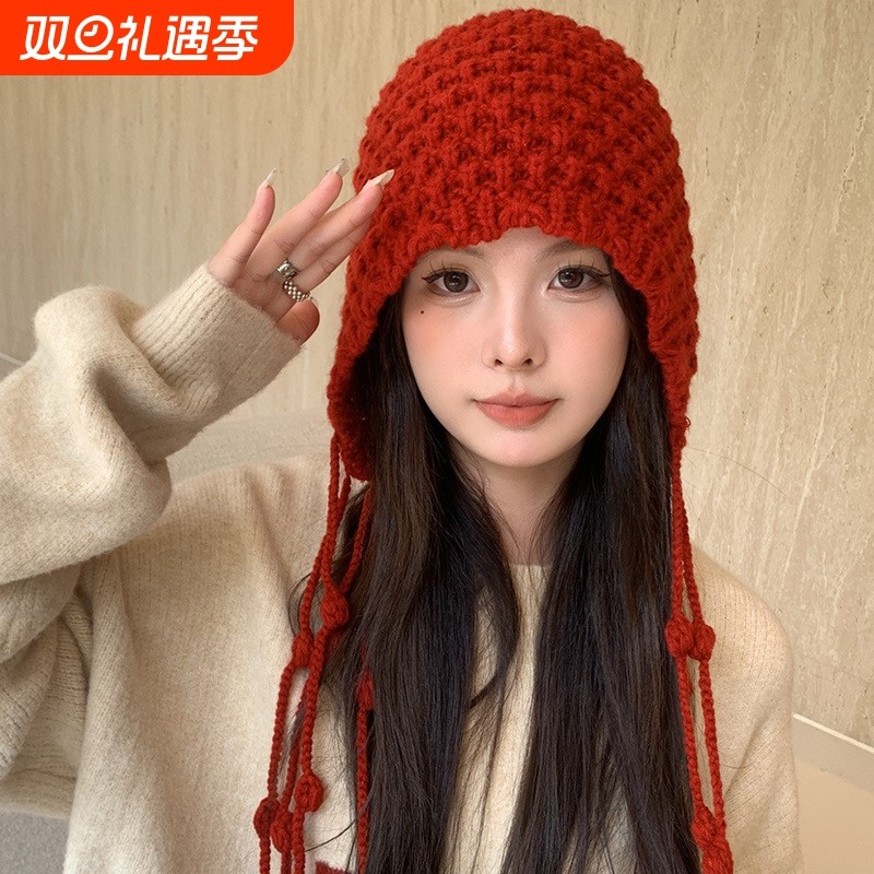 川西旅游针织镂空包头帽子女秋冬季流苏毛线帽保暖冷帽民族风钩花