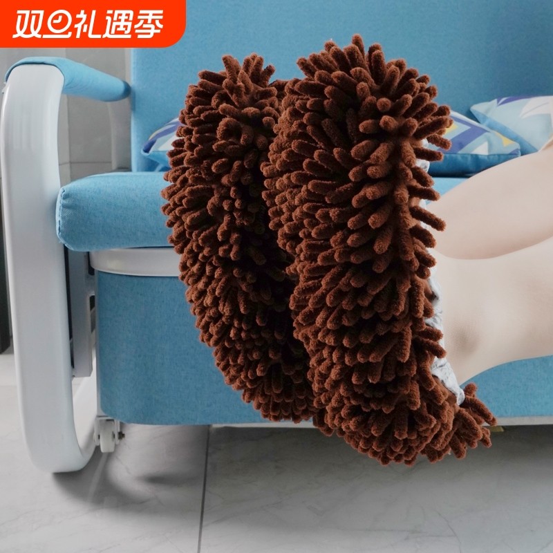 懒人拖地拖鞋脚踩擦地吸水静音拖布扫地墩布擦地布加厚脚套鞋套