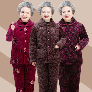 厚款 女中老年人加厚保暖妈妈居家服两件套新款 睡衣套装 奶奶冬装