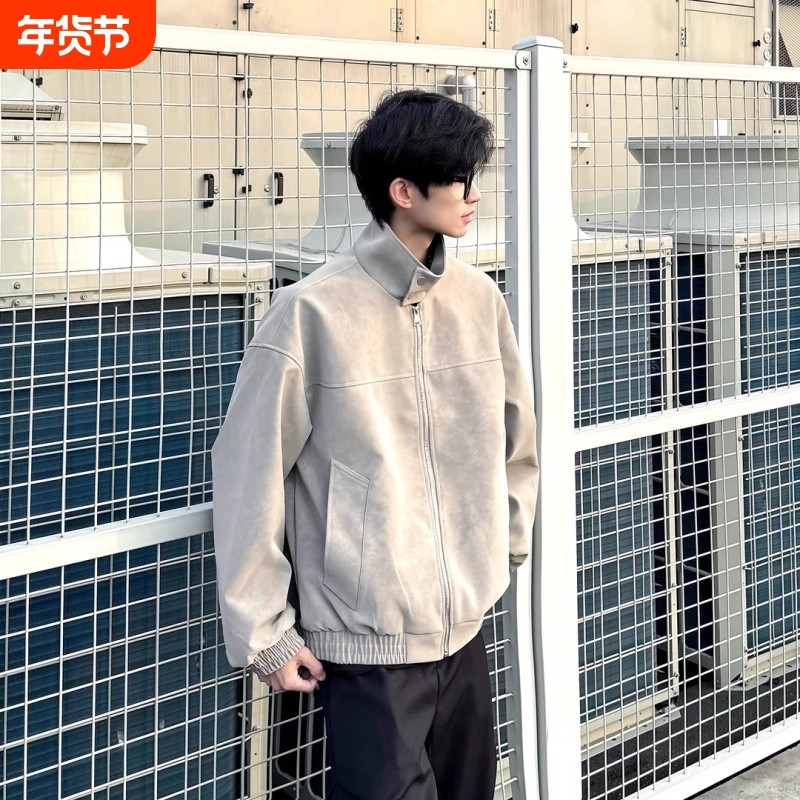 美式复古扎染PU皮夹克男高级感立领机车外套春秋痞帅情侣潮流上衣,运动服/休闲服装,运动茄克/外套,淘宝优惠券,粉丝福利购,淘宝优惠卷