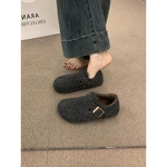 复古毛毡加绒勃肯鞋女2025秋冬新款加绒一脚蹬保暖棉鞋毛呢乐福鞋