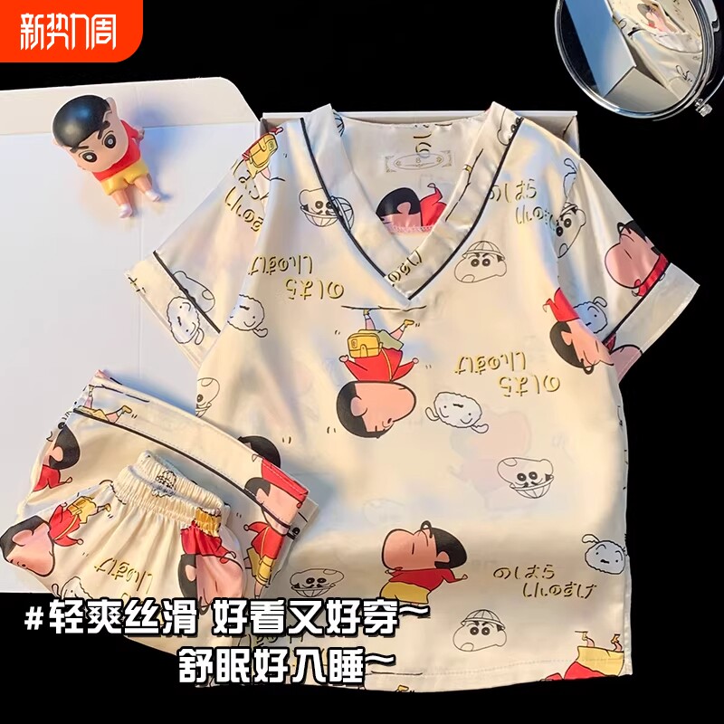 冰丝亲子中大童儿童夏季短袖短裤女孩薄款女童睡衣甜美家居服套装