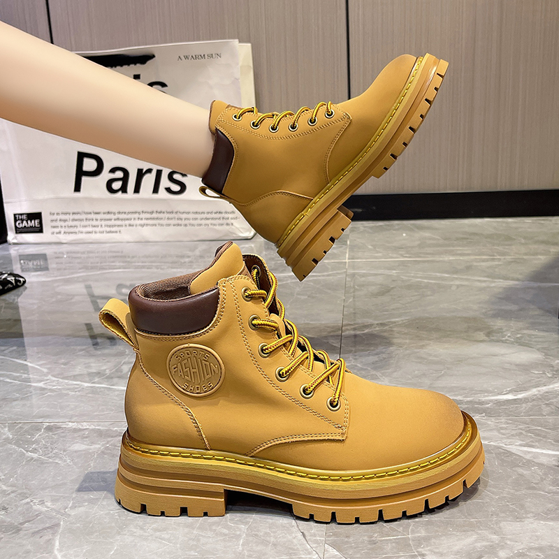 真皮马丁靴女大黄靴厚底工装鞋2025新款春秋英伦风黄色短靴子鞋子
