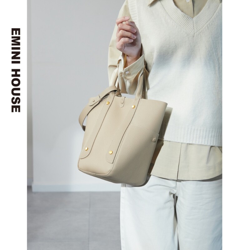 伊米妮头层真皮女包包2025新款单肩水桶包高级感头层牛皮菜篮子包