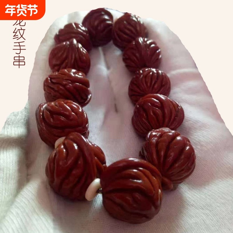 秦岭龙纹桃核核桃金刚原籽单圈文玩佛珠手串手链脑纹麒麟纹野生