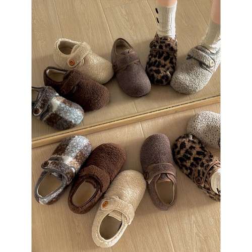 白色加绒厚底勃肯鞋女2025新款冬季外穿增高保暖毛毛棉鞋毛绒灰色