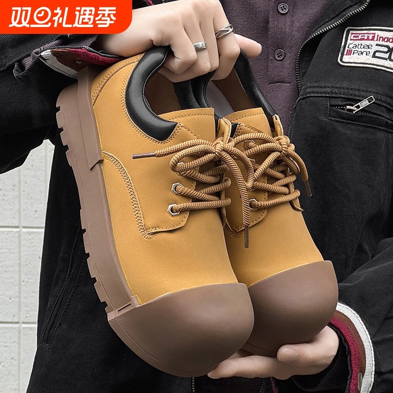 大头德比鞋潮款胖丁鞋街头休闲男鞋男厚底增高板鞋通勤系带面包鞋