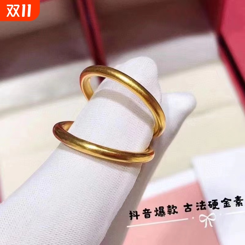 传承古法素圈戒指女小众设计高级感闭口镀黄金色实心足金素戒