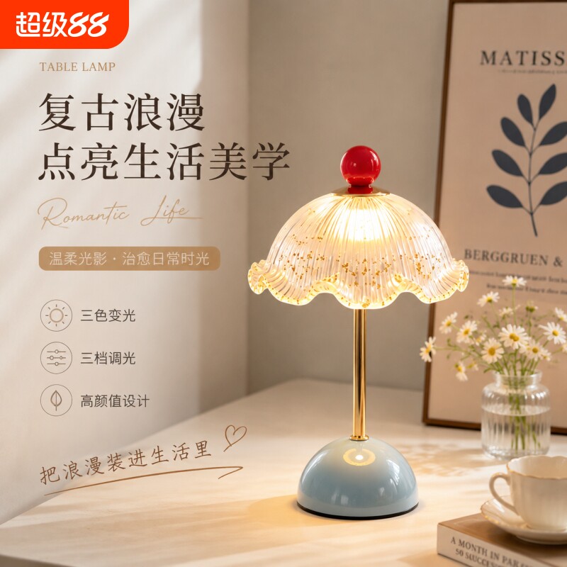 法式荷叶碎箔台灯卧室床头氛围灯图片