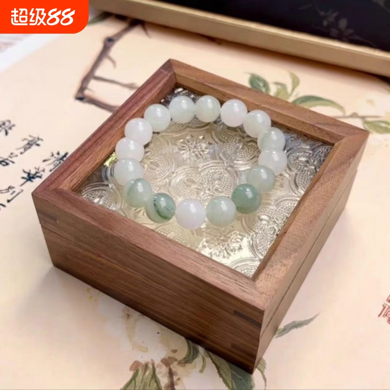 圆珠手链女冰种翡翠色玉石男飘翠珠子爆款仿天山翠玉手串珠宝三圈