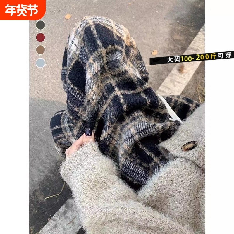 藏青色大码格子裤子女秋冬2025新款高腰垂感阔腿裤休闲加厚毛呢裤,女装/女士精品,大码裤装,淘宝优惠券,粉丝福利购,淘宝优惠卷