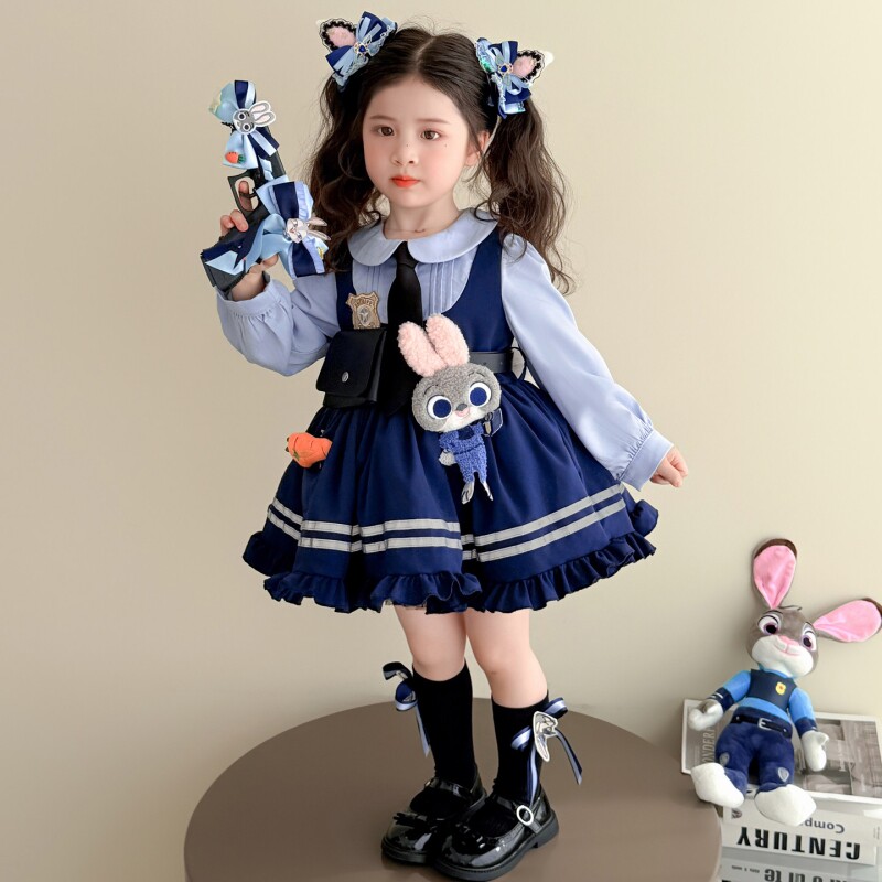 女童春夏朱迪兔子警官cos服儿童洛丽塔长袖学院风连衣裙子