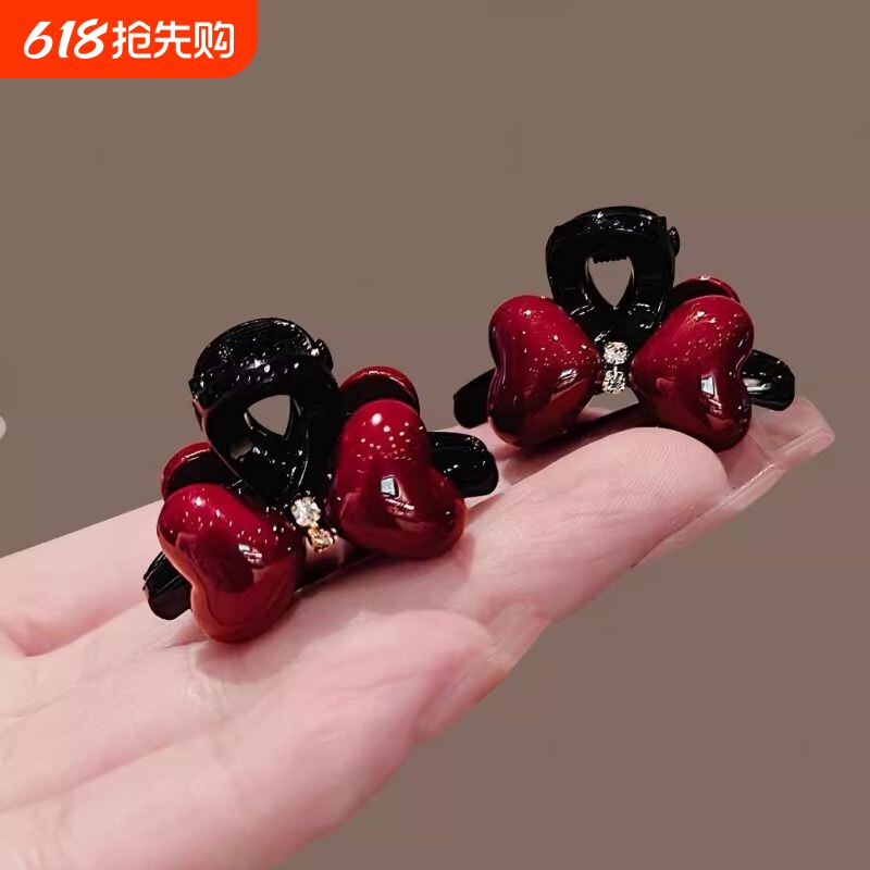 红色爱心蝴蝶结水钻小抓夹女新款精致侧边前额碎发夹刘海夹边夹女