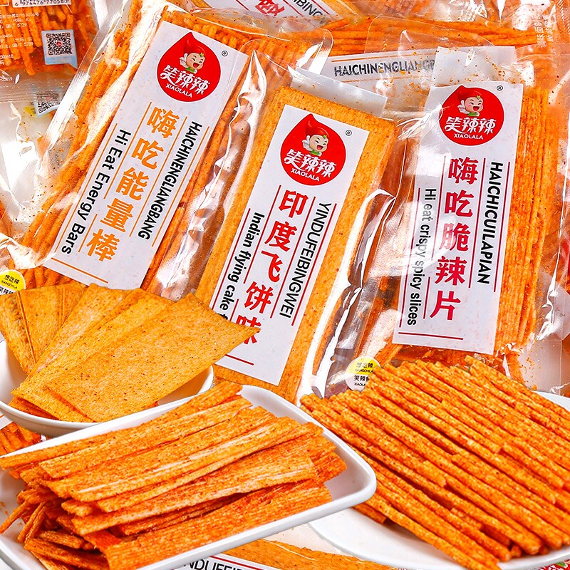 笑辣辣印度飞饼大辣片多口味香脆辣条嗨吃能量棒小零食品童年怀旧