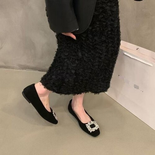 意尔康心选法式绒面水钻浅口单鞋女2026秋季新款一脚蹬懒人鞋小香