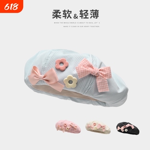 2026新款奶油白贝雷帽女春夏款日系可爱云朵蝴蝶结花朵蓓蕾画家帽