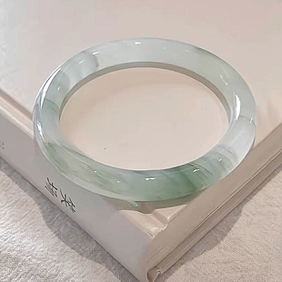 纯天然新疆天山翠手镯女款 雪翠飘花玉镯子金丝玉圆条扁镯玉石正品