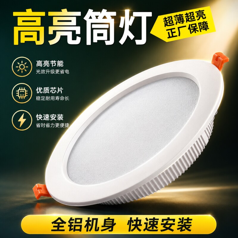 筒灯led15W4寸简灯天花灯20w6寸嵌入式洞灯家用商用工程孔