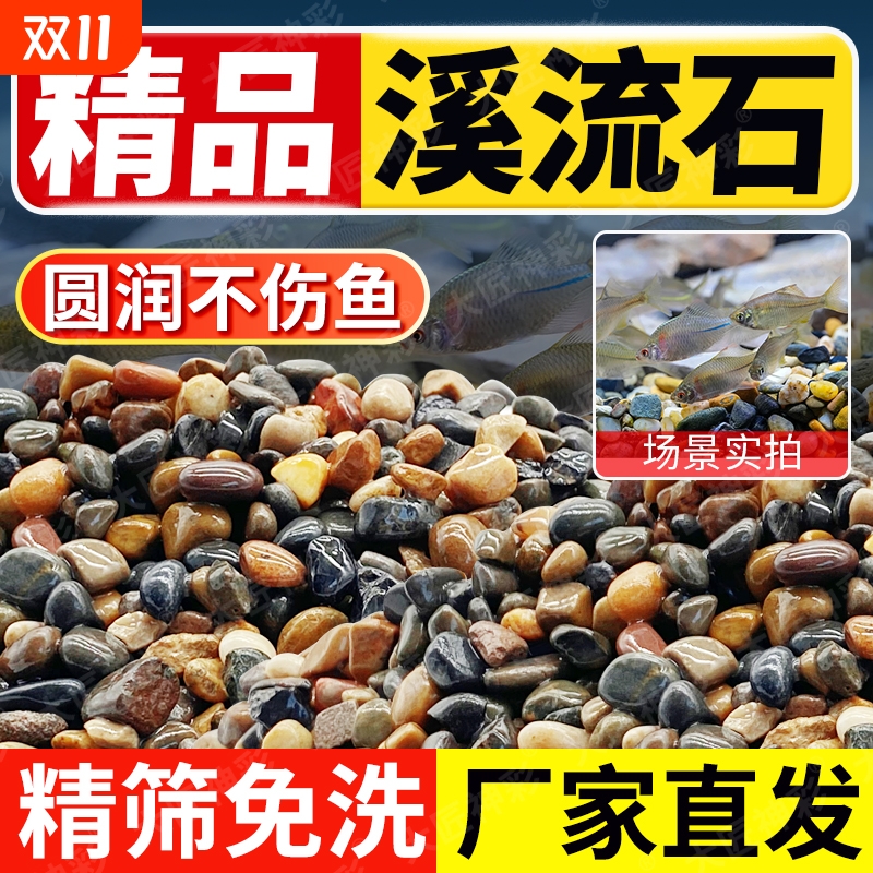 原生溪流石造景鱼缸底砂装饰五彩石大石头头纯天然铺底免洗鹅卵石