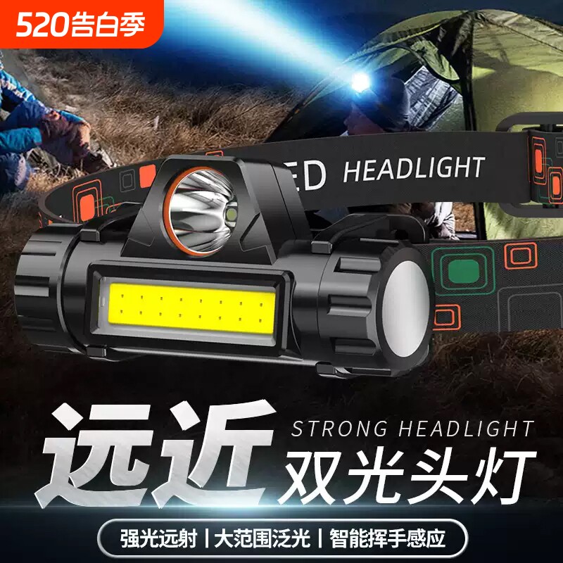 头灯头戴式强光充电户外夜钓鱼超亮轻小号超长续航照明led手电筒