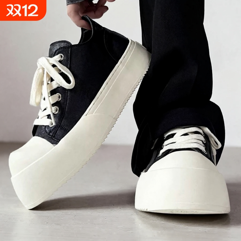 朱正廷王琳凯极简新款大头板鞋潮男厚底皮鞋通勤休闲德比黑色男子