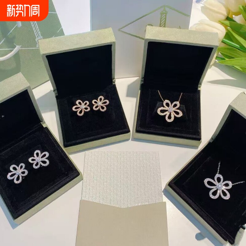 全新原单高定品质太阳花项链925银镀18k玫瑰金耳钉银色金色白金