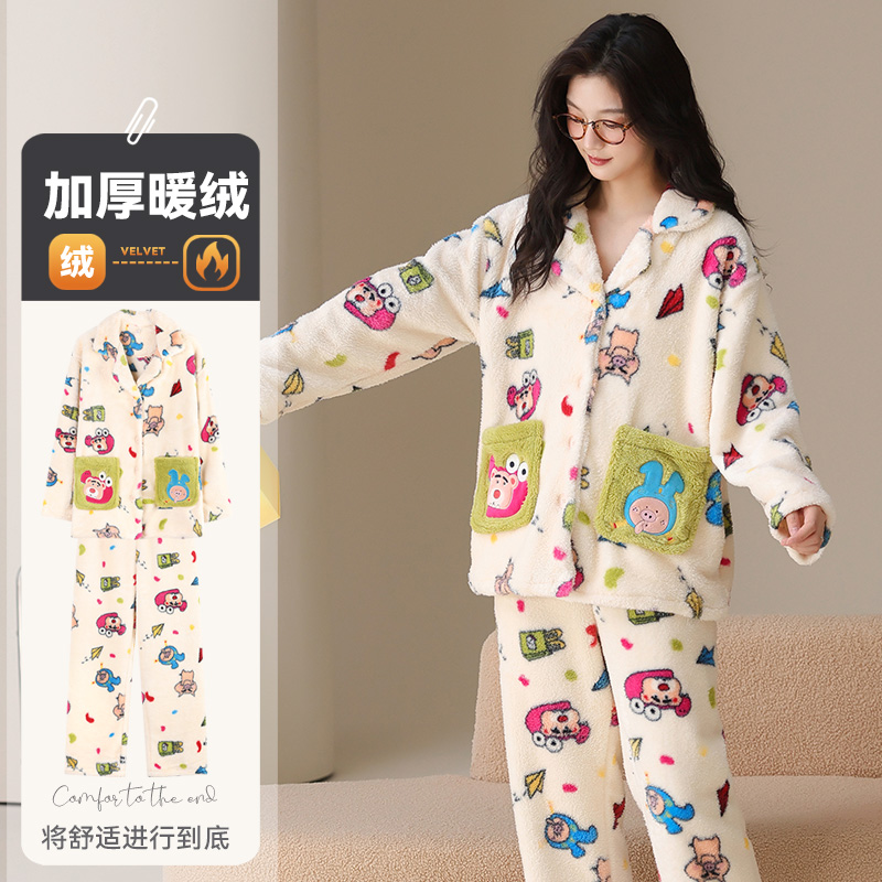 帕兰朵加厚加绒法兰绒睡衣女冬季冬天珊瑚绒家居服2025新款保暖