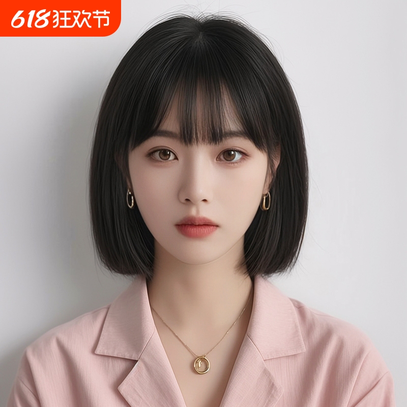 假发女短发仿真发全真自然全头套式波波头假发套锁骨造型真人发丝
