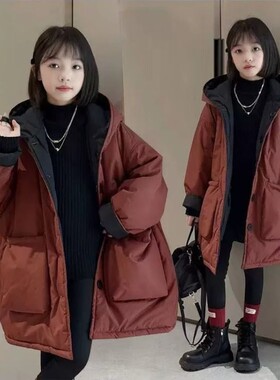 冬季女童两面棉衣洋气中长款保暖加厚棉服新款儿童双面穿中大童