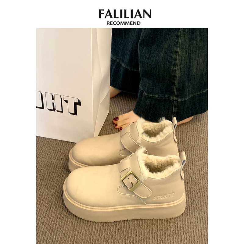 厚底勃肯鞋女加绒保暖雪地靴2025新款秋冬乐福鞋一脚蹬毛毛棉鞋子