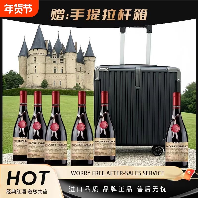 意大利正品进口 摩尔谷.庄园老藤干红葡萄酒6瓶750ML赠送手提拉箱