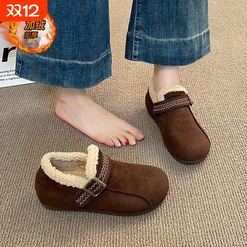 加绒勃肯鞋女冬季2025年新款魔术贴保暖毛毛鞋软底防滑穆勒休闲鞋
