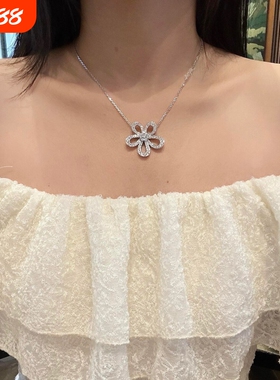 高定品质超闪太阳花项链18k彩金幸运草大号红玛瑙白贝母人工