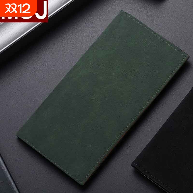 新款日本MUJ男士长款钱包翻毛皮超薄软皮皮夹钱夹证件卡包小巧