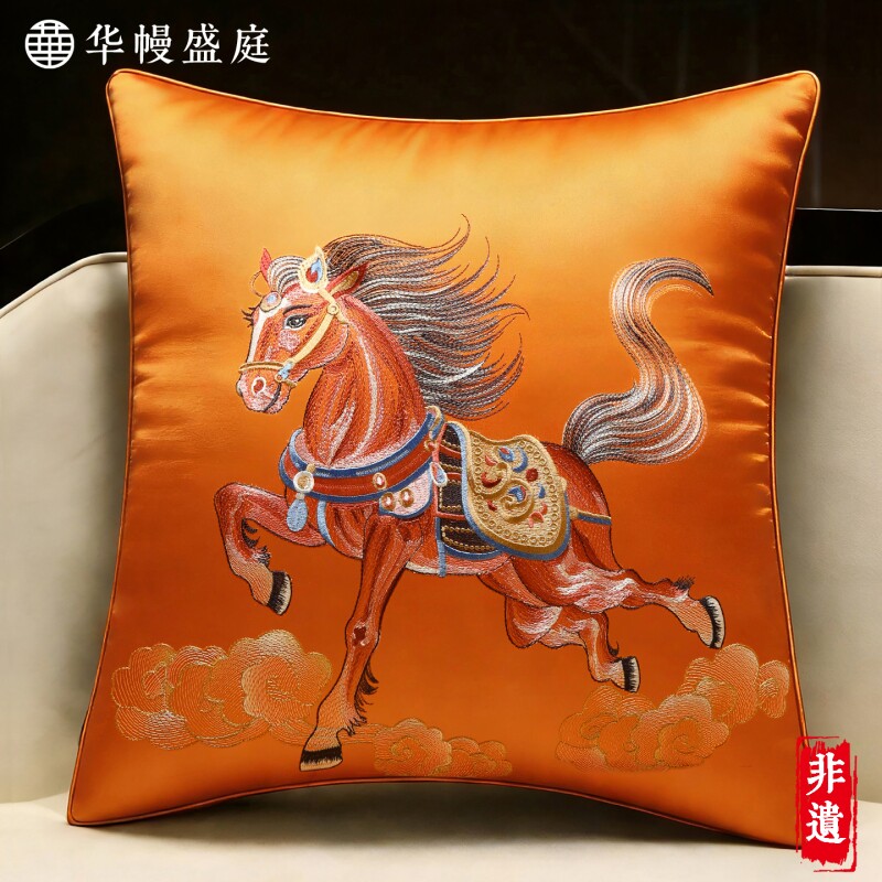 2026马年抱枕沙发客厅新中式刺绣靠枕套中国风靠垫床上靠背垫腰靠