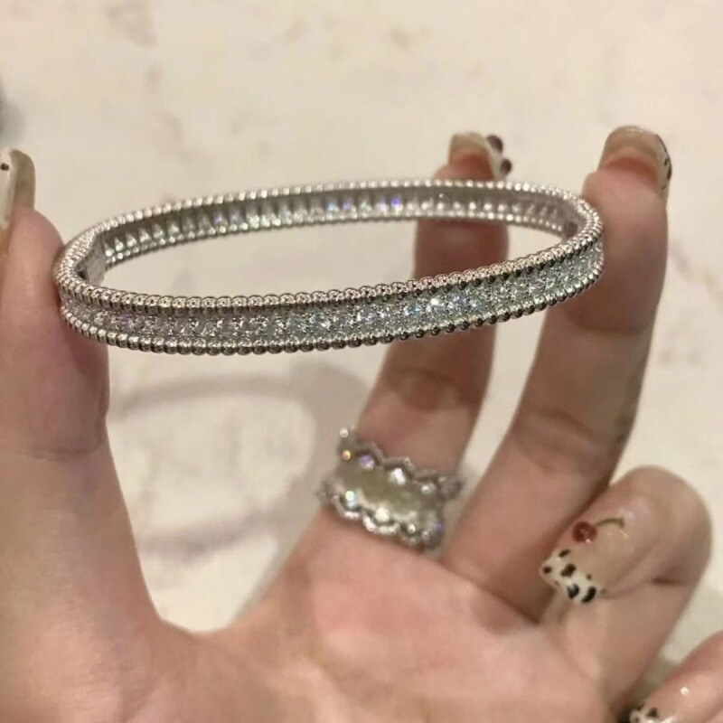 万花筒单排镶嵌满钻手镯珠边窄版满天星叠戴925银轻奢时尚手环