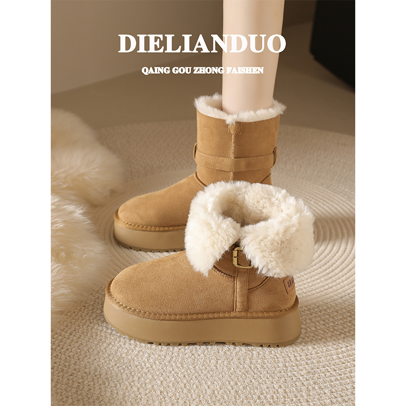 厚底两穿雪地靴女款2025新款冬季皮毛一体加绒加厚保暖东北棉鞋子