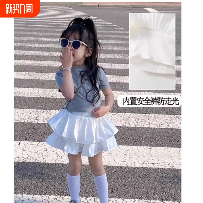 儿童百褶蛋糕裙2025春夏新款女童白色半身短裙宝宝蓬蓬裙公主裙裤