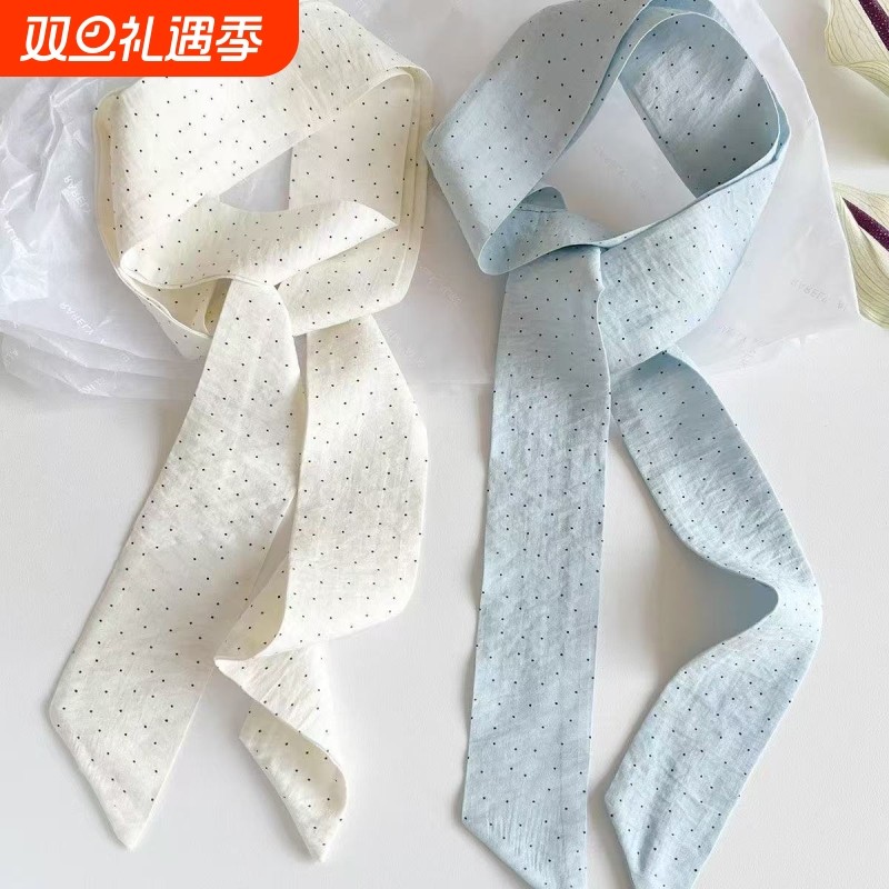新波点法式复古长条丝巾丝带装饰薄款领巾发带女窄ins春夏季飘带