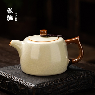 傲驰汝窑井栏壶陶瓷家用泡茶壶单壶茶具高档喝茶米黄个人开片一壶