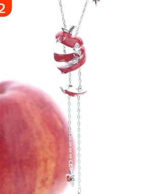 苹果切片项链女红色苹果吊坠颈链小众设计高级感甜酷锁骨链
