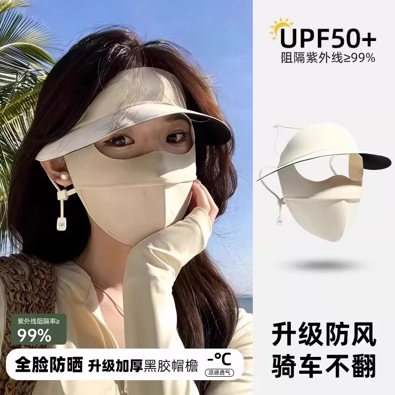 防晒面罩女夏季2026新款全脸防紫外线帽子口罩一体透气冰丝脸基尼