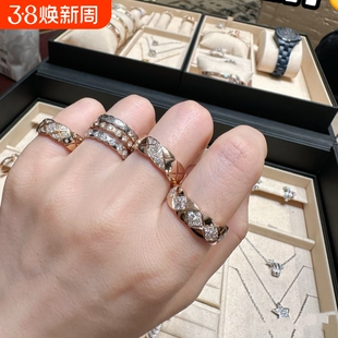 全新高定品质CNC版coco菱格宽版戒指叠戴18k小香风玫瑰金白金带钻